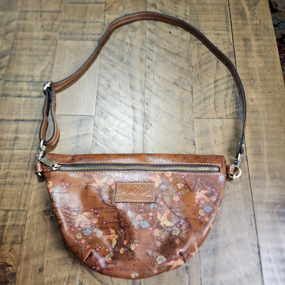 Patricia Nash Tinchi Sling Floral Map Print Leather Belt Crossbody Bag B133330
